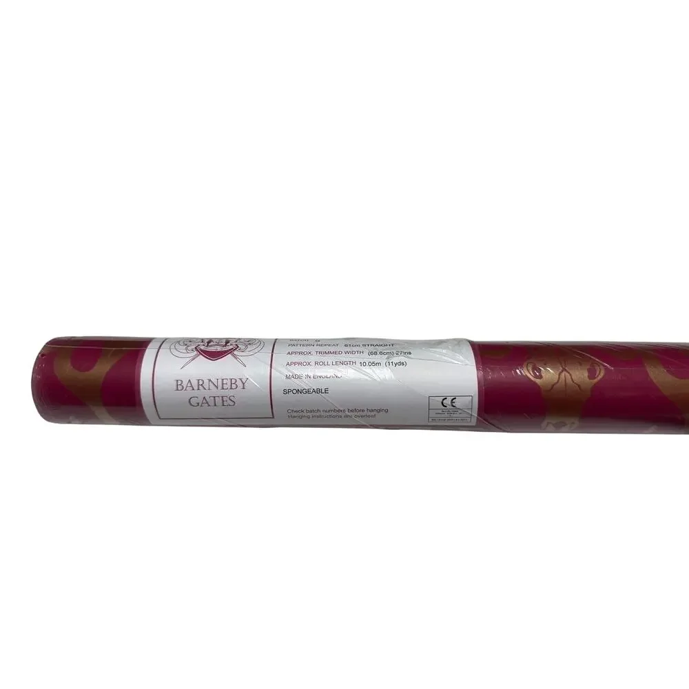 Barneby Gates Deer Damask Wallpaper Claret & Gold Designer UK Roll